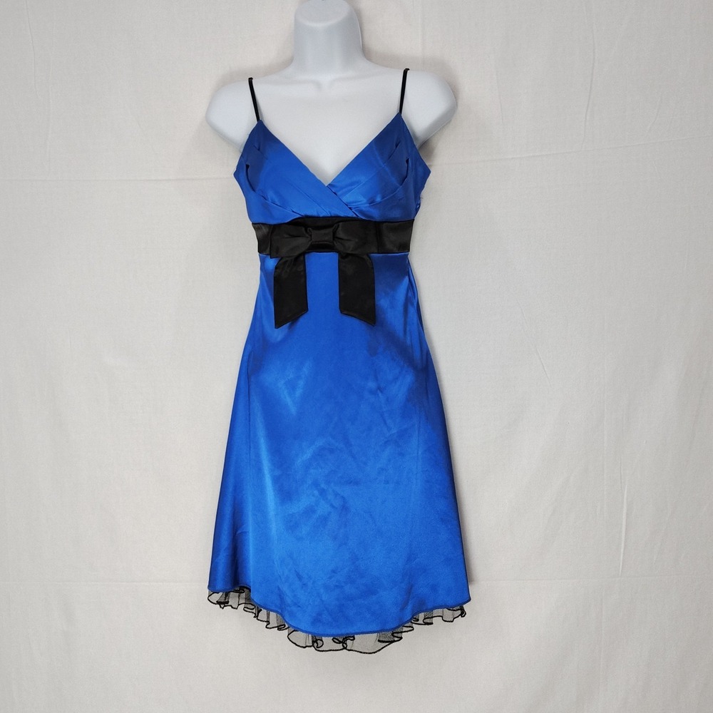 Ruby Rox Y2k Cocktail Dress Sz 5 Royal Blue Black Bow Homecoming Party Cocktail‎